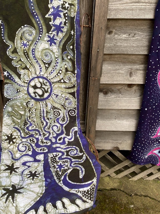 Forest Claims The Green Om Moon - Hand Painted Organic Cotton Batik Scarf scarf batikwalla 