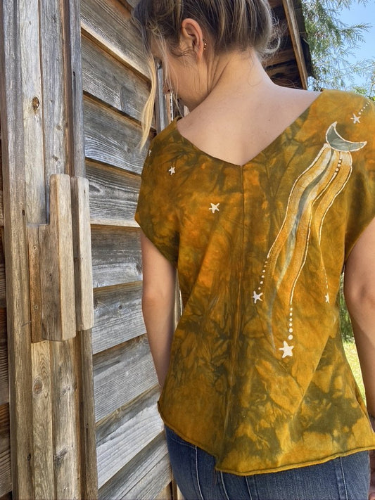 Goldenrod - Organic Cotton 4 Panel Batik Top - Handmade Batik Dresses Batikwalla 