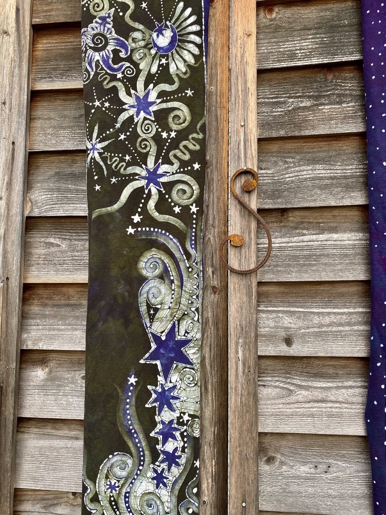 Forest Claims The Green Om Moon - Hand Painted Organic Cotton Batik Scarf scarf batikwalla 