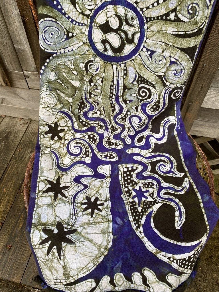 Forest Claims The Green Om Moon - Hand Painted Organic Cotton Batik Scarf scarf batikwalla 