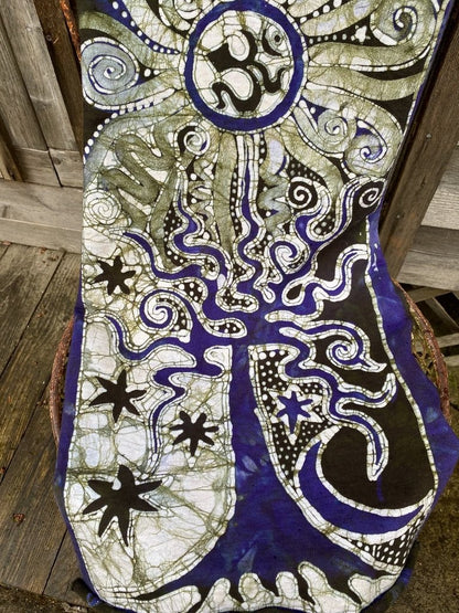 Forest Claims The Green Om Moon - Hand Painted Organic Cotton Batik Scarf scarf batikwalla 