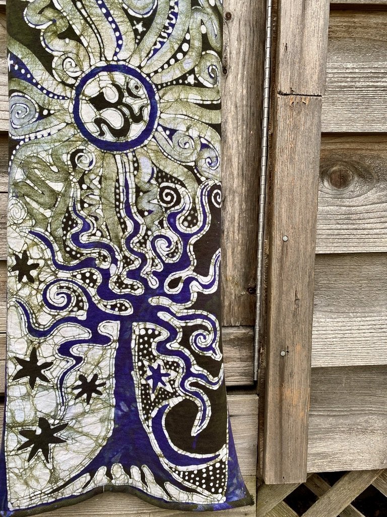 Forest Claims The Green Om Moon - Hand Painted Organic Cotton Batik Scarf scarf batikwalla 