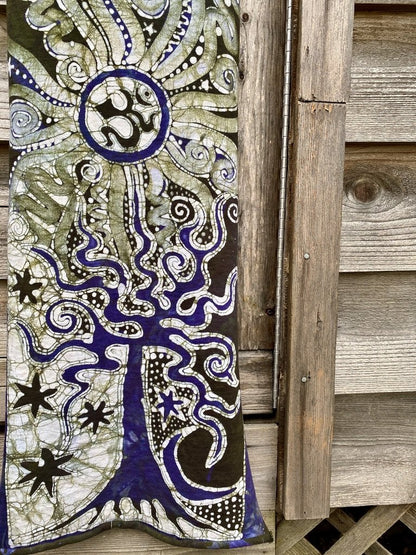 Forest Claims The Green Om Moon - Hand Painted Organic Cotton Batik Scarf scarf batikwalla 