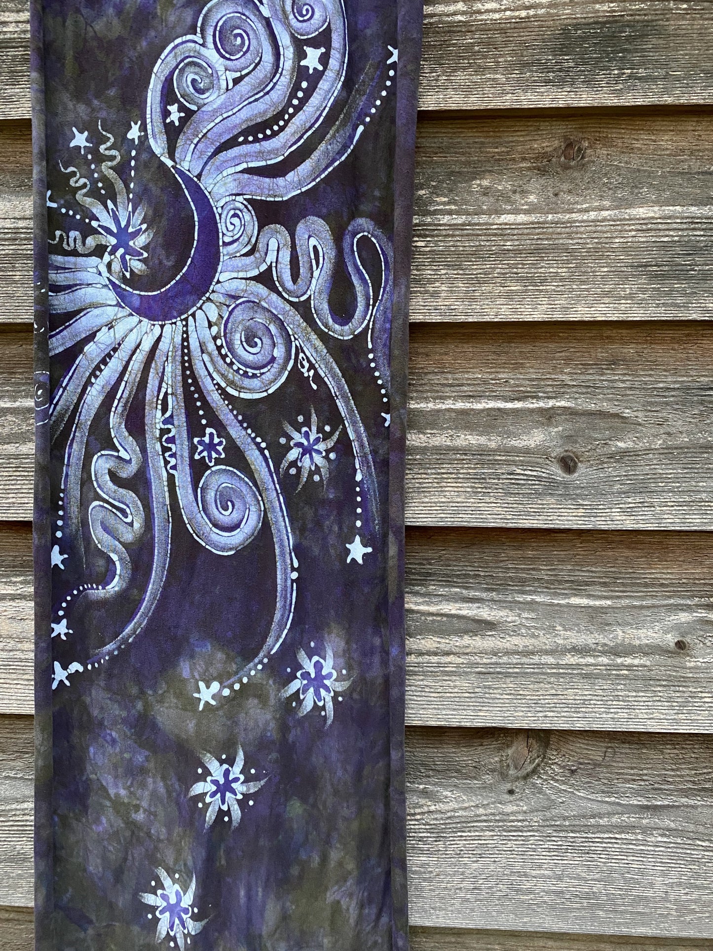 Rising From Ash - Purple Moon Hand Painted Organic Knit Fabric Scarf scarf batikwalla 