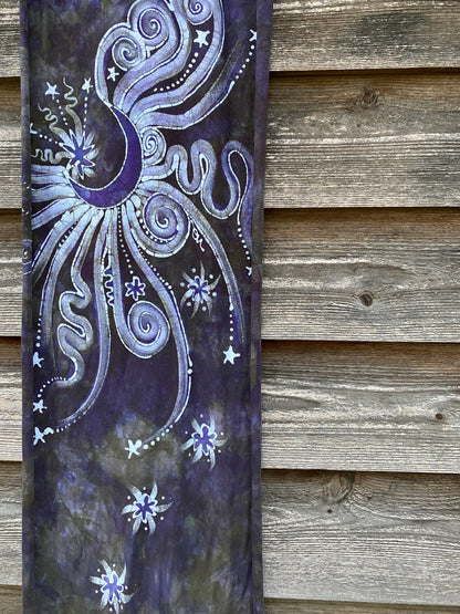 Rising From Ash - Purple Moon Hand Painted Organic Knit Fabric Scarf scarf batikwalla 