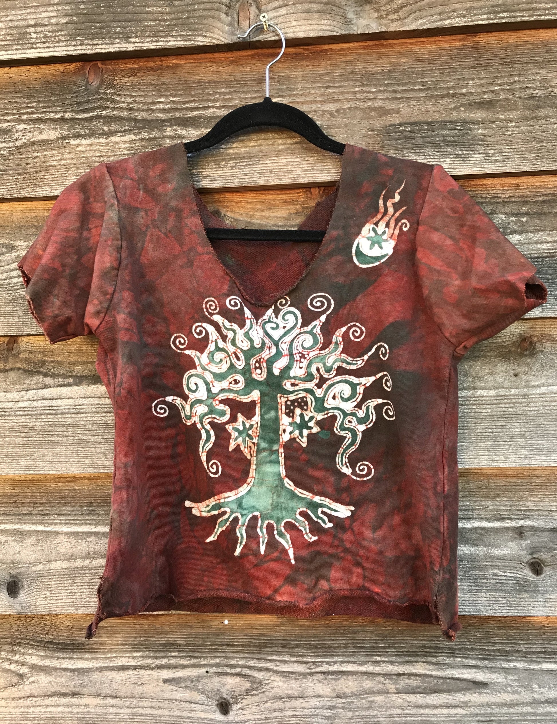 Red Roots Thick Organic Cotton Handmade Batik Top, Size Small Batik Dresses Batikwalla 