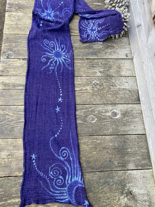 Blue Moons of Midnight Handmade Batik Scarf in Woven Organic Cotton scarf batikwalla 