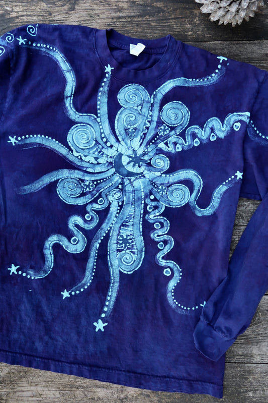 Midnight Moon Star Long Sleeve Batik Tshirt tshirt batikwalla 