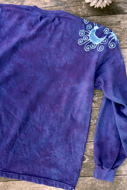 Midnight Moon Star Long Sleeve Batik Tshirt tshirt batikwalla 