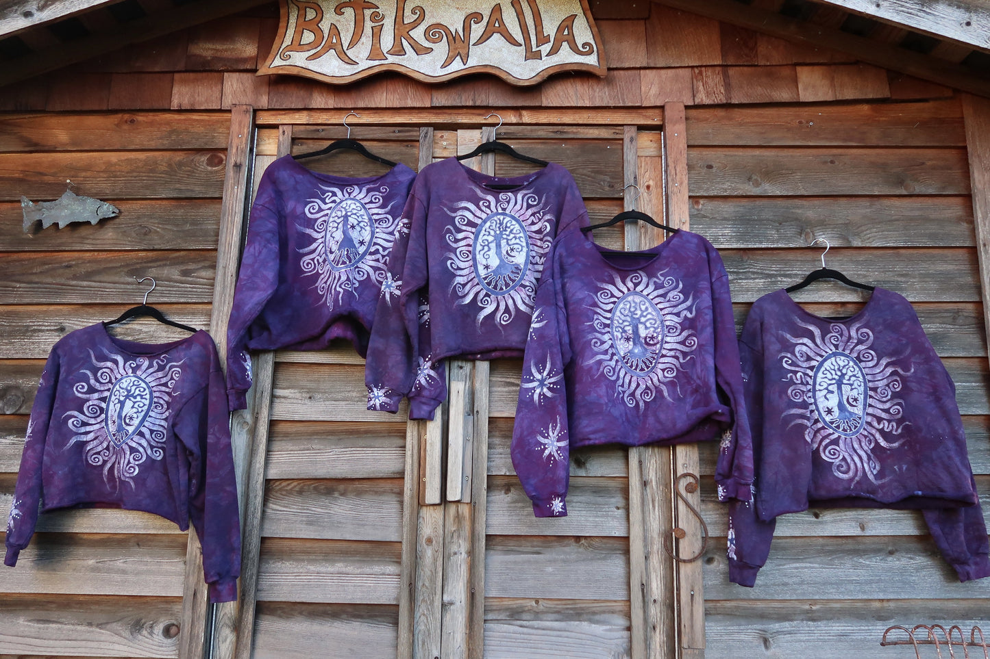 Purple Opal Tree Batik Crop Sweatshirt Tops Batikwalla by Victoria 