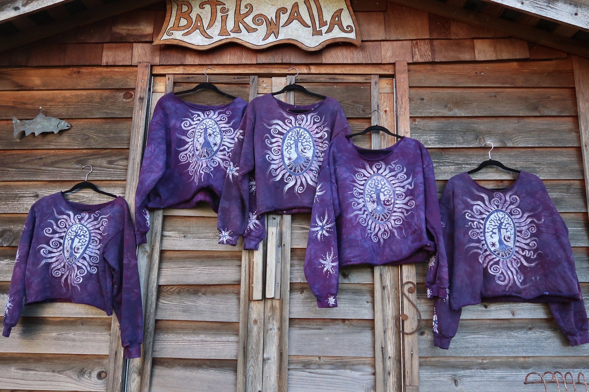 Purple Opal Tree Batik Crop Sweatshirt Tops Batikwalla by Victoria 