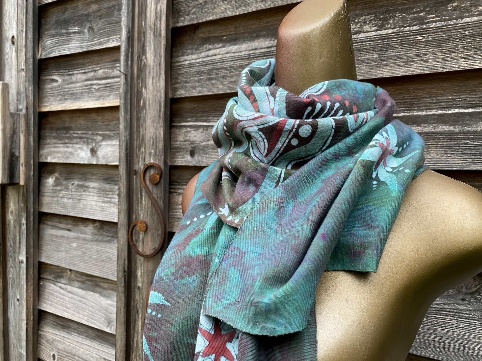 Mango Peppermint Galaxy - Hand Painted Organic Knit Fabric Scarf scarf batikwalla 