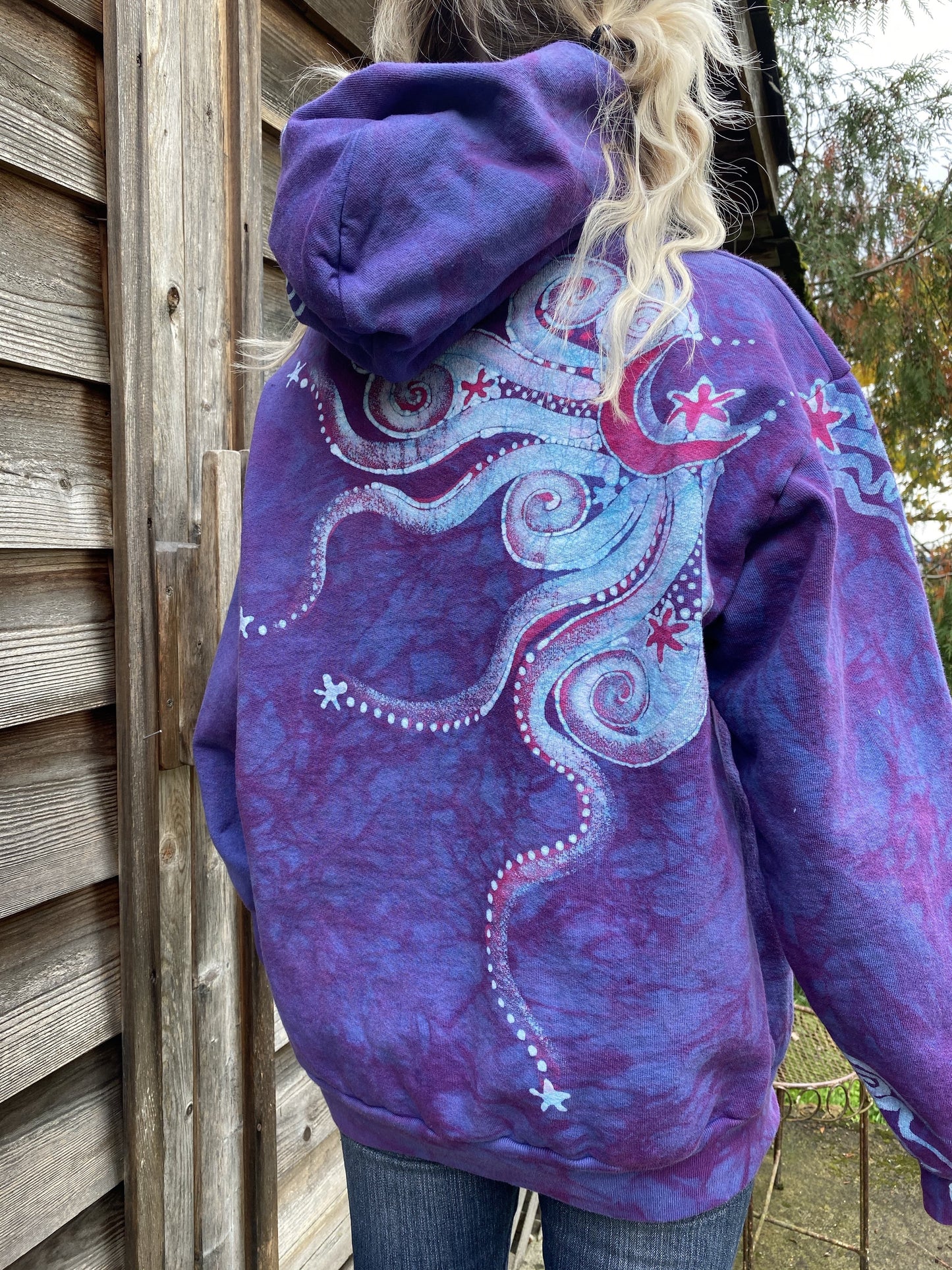 Pretty in Pink Luna Wanderlust Pullover Hoodie - Handcrafted Batik Moons & Stars hoodie batikwalla 