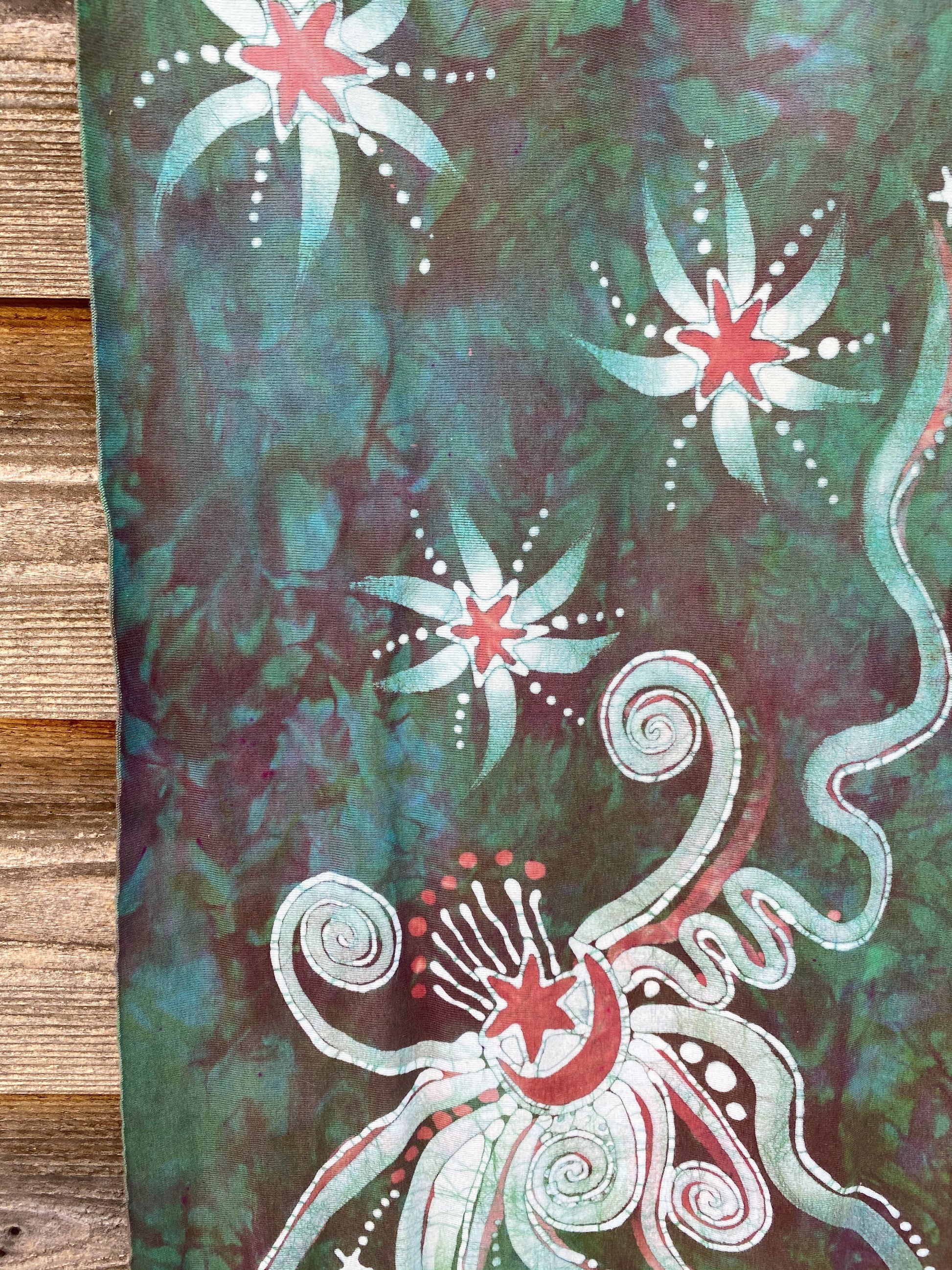 Mango Peppermint Galaxy - Hand Painted Organic Knit Fabric Scarf scarf batikwalla 