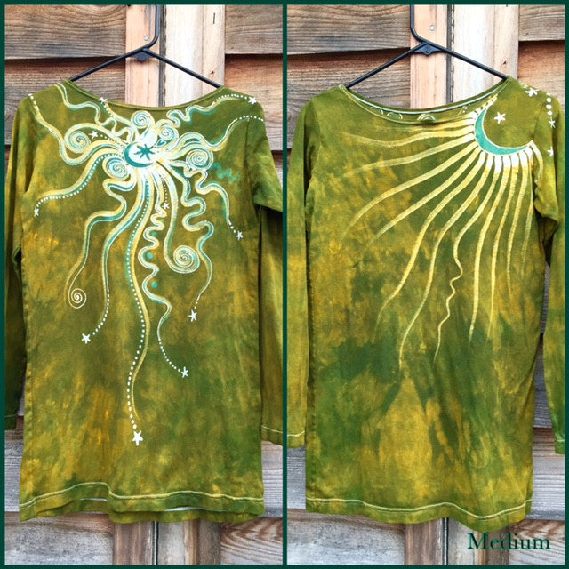 Dancing Green Envy Moon Long Sleeve Batik Top - Batikwalla 
 - 5