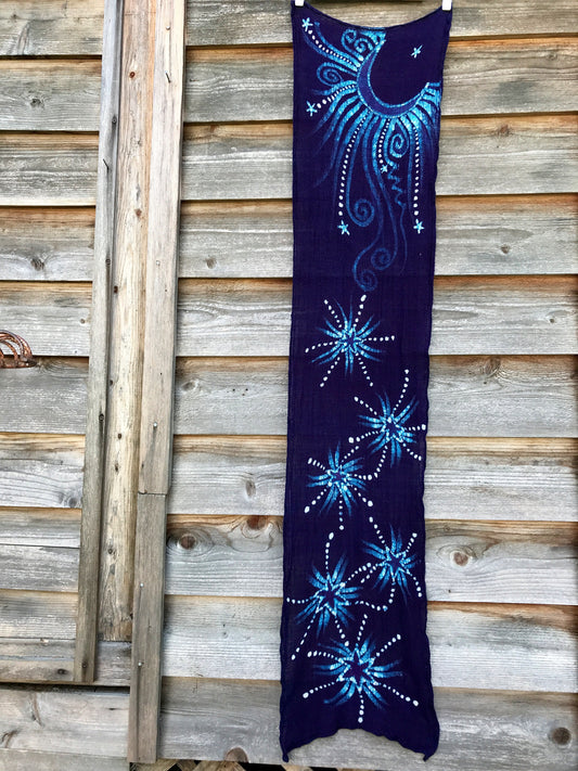 The Night Sky Is A Blissful Wonder Handmade Batik Scarf in Organic Cotton