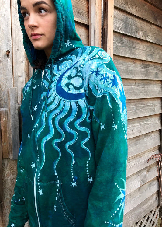 Teal Supernova Organic Cotton Batik Hoodie