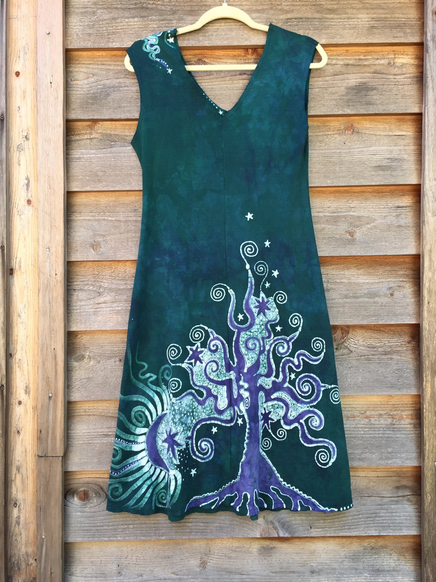 Teal and Purple Tree and the Moon Organic Cotton Batik Dress - Batikwalla 
 - 7