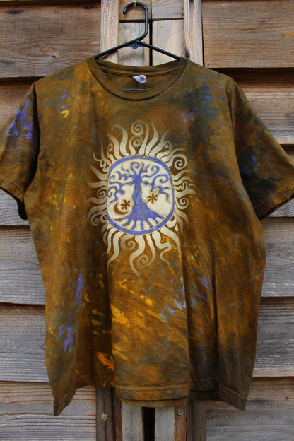 Dark Gold and Purple Tree of Life Batik Tshirt - slight imperfection - Batikwalla 
 - 2