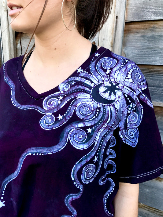 Midnight Moonbeams Handmade Batik Tee - Plus Size - 4X