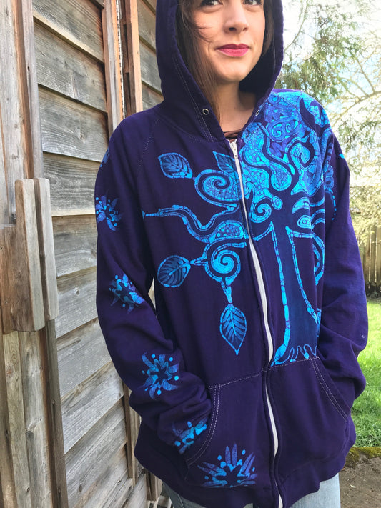 Season Of The Magenta Forest Organic Cotton Handmade Batikwalla Hoodie