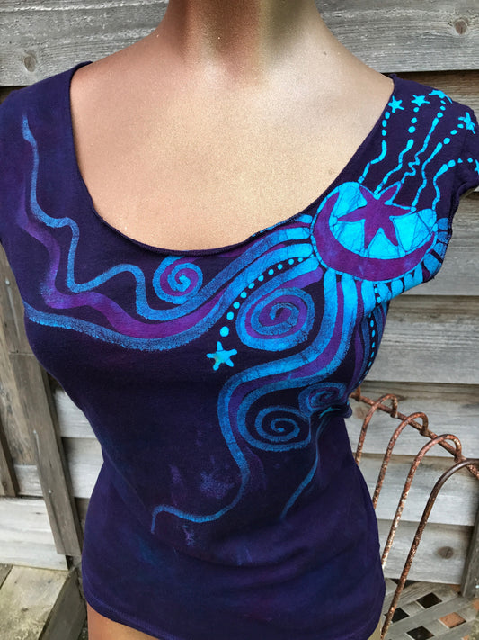 Midnight Blue Batik Summer Top - Size Small