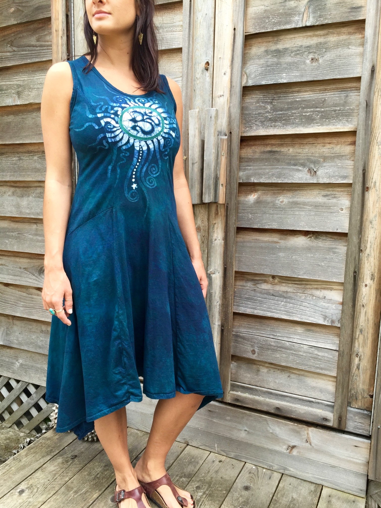 Teal Summer Om Cotton Batik Dress - Batikwalla 
 - 5