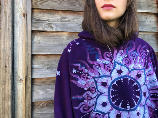 Purple Eclipse Organic Cotton Batik Hoodie - Unisex Size 2X