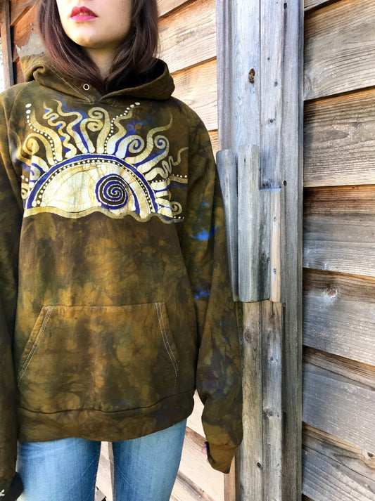 Dark Gold and Lavender Sunrise Organic Cotton Batikwalla Hoodie