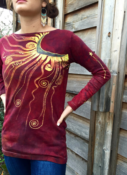 Firelight Red Moon Long Sleeve Batik Top - Batikwalla 
 - 3