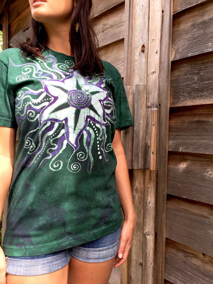 Teal and Purple Batik Star Handmade Tshirt - Batikwalla 
 - 1