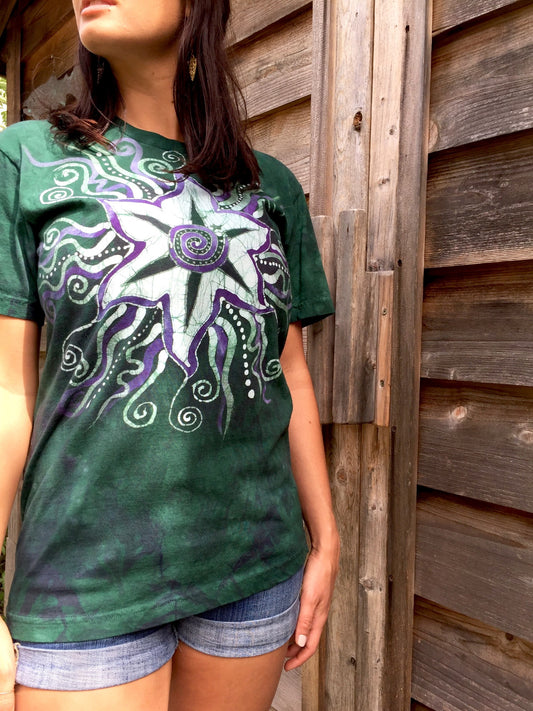 Teal and Purple Batik Star Handmade Tshirt - Batikwalla 
 - 1