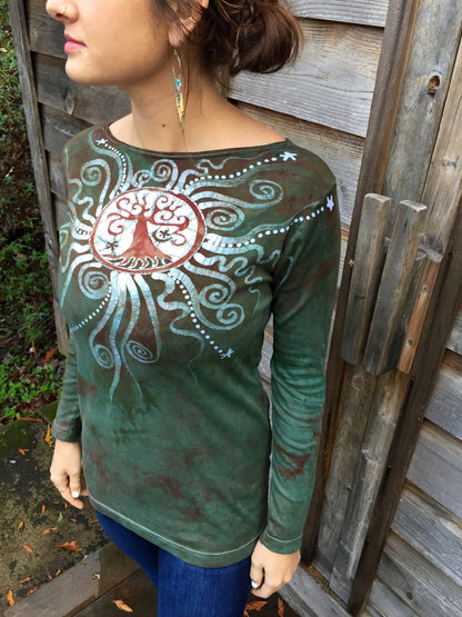 Tree Of Life In The Usnea Forest Long Sleeve Batik Top - Batikwalla 
 - 5