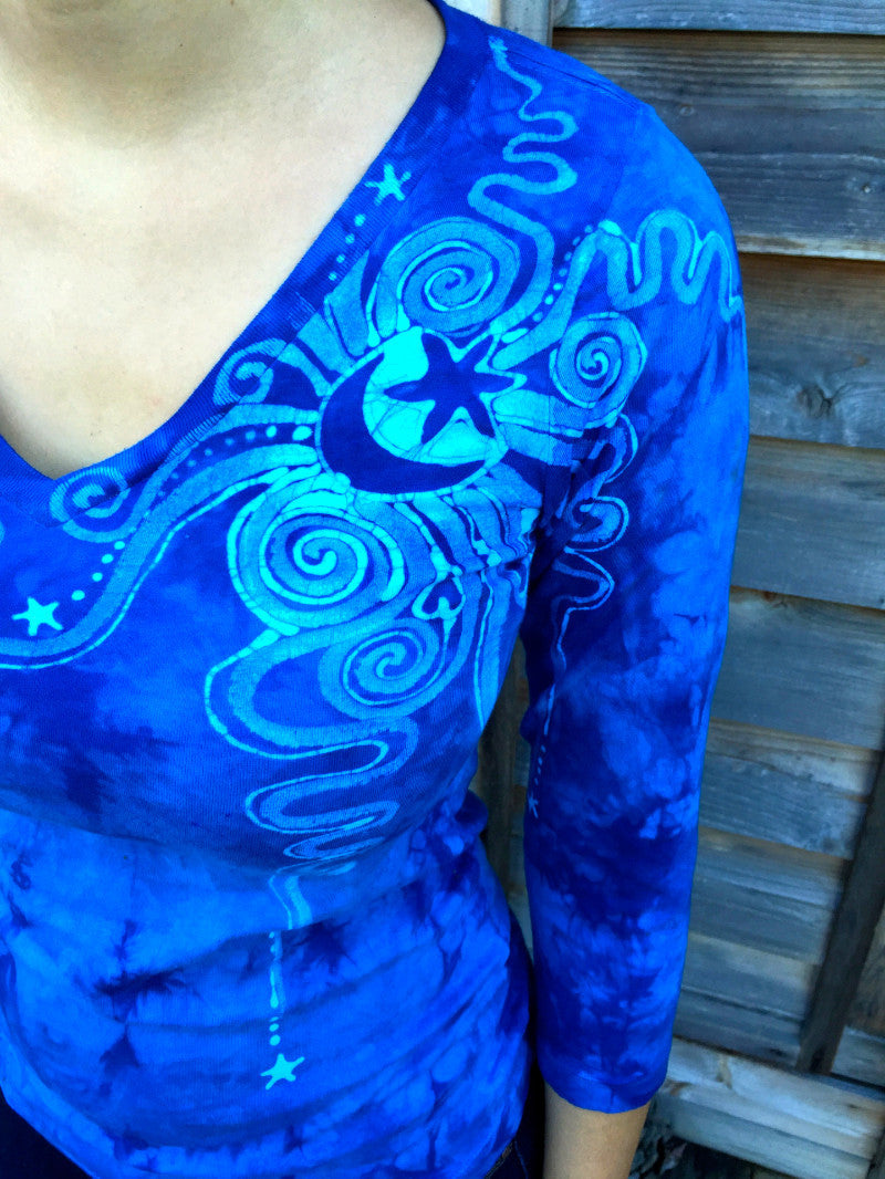 The Bluest Sky Handmade Batik Vneck Tee - Batikwalla 
 - 1