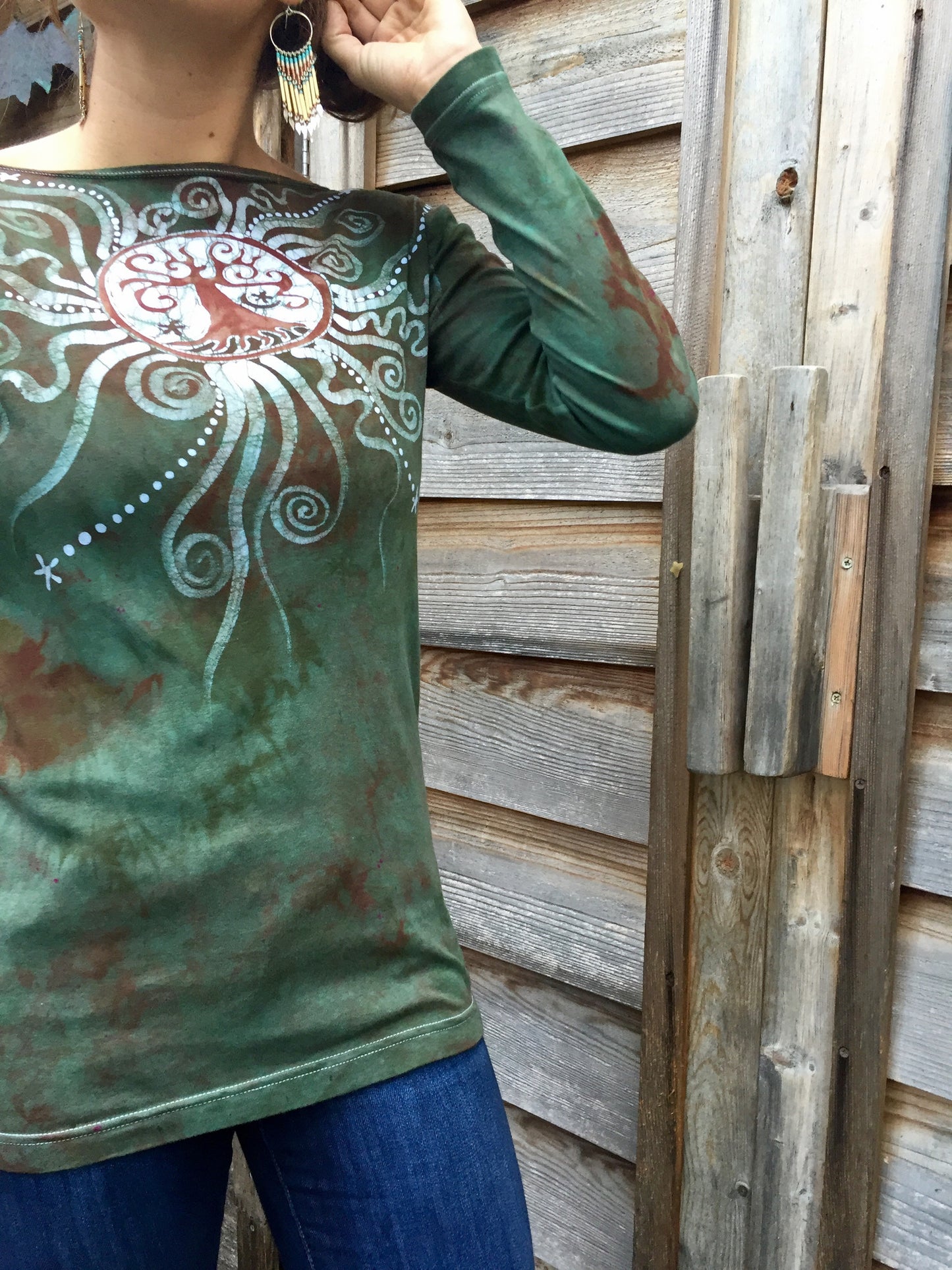 Tree Of Life In The Usnea Forest Long Sleeve Batik Top - Batikwalla 
 - 4