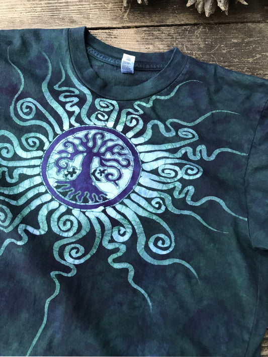 Teal and Purple Tree Long Sleeve Batik Tshirt