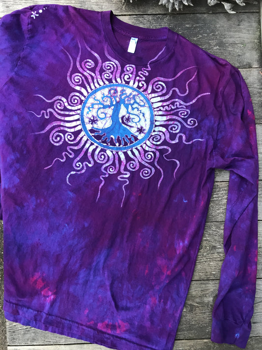 Purple Orchid Tree Long Sleeve Batik Tshirt - Size 2X