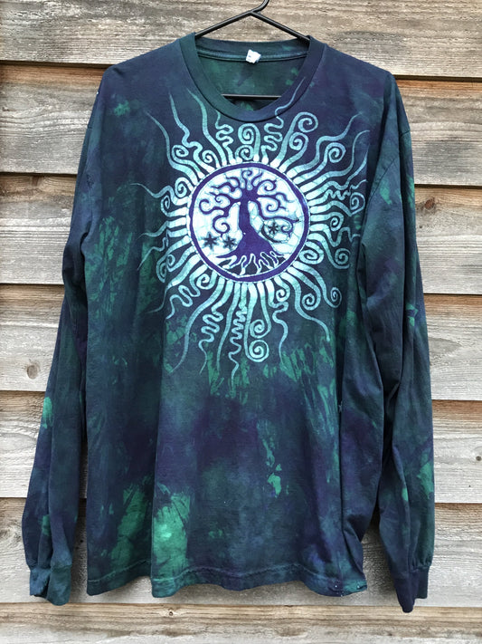 Teal and Purple Tree Long Sleeve Batik Tshirt