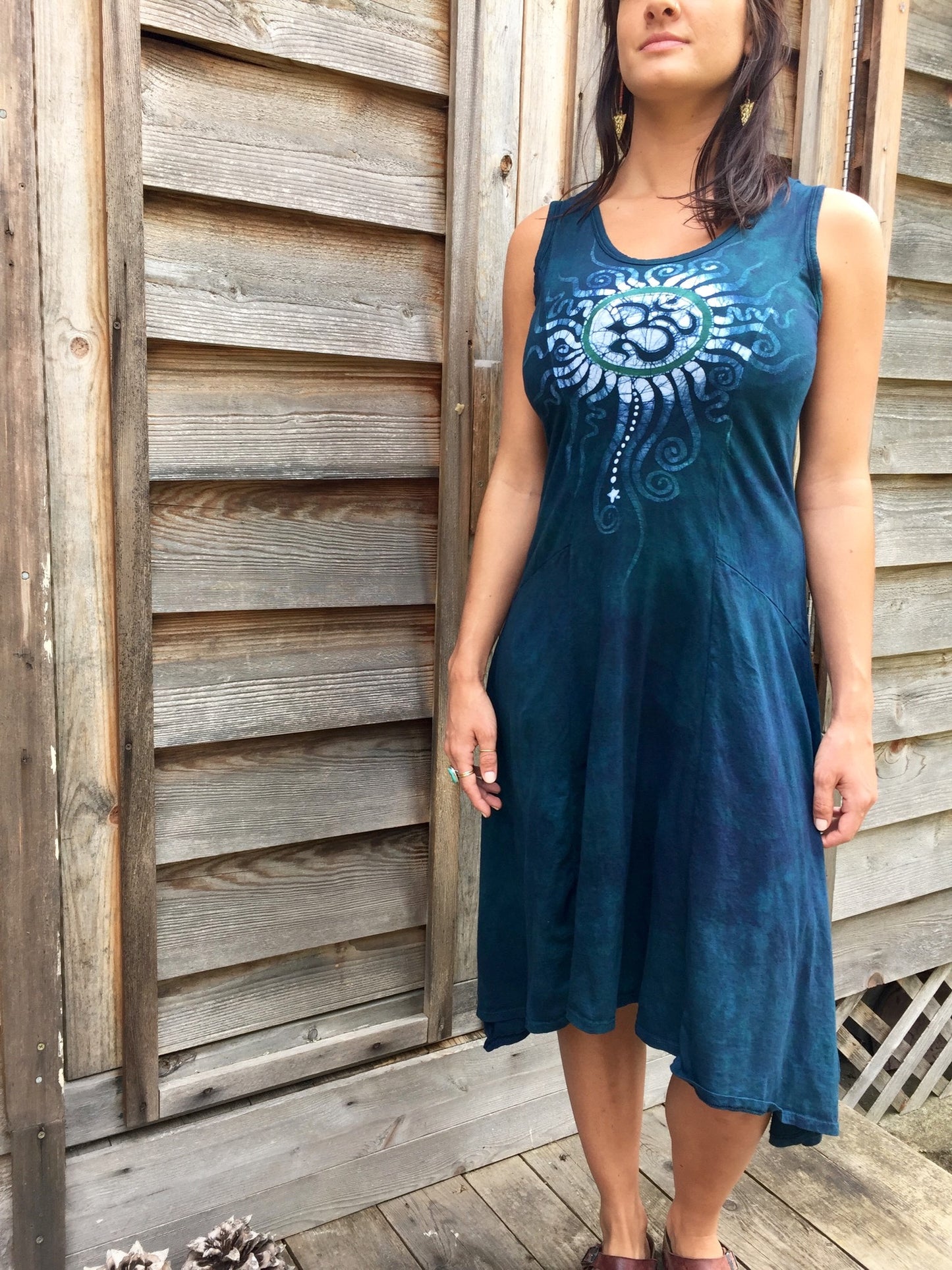 Teal Summer Om Cotton Batik Dress - Batikwalla 
 - 6