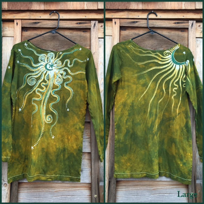 Dancing Green Envy Moon Long Sleeve Batik Top - Batikwalla 
 - 6