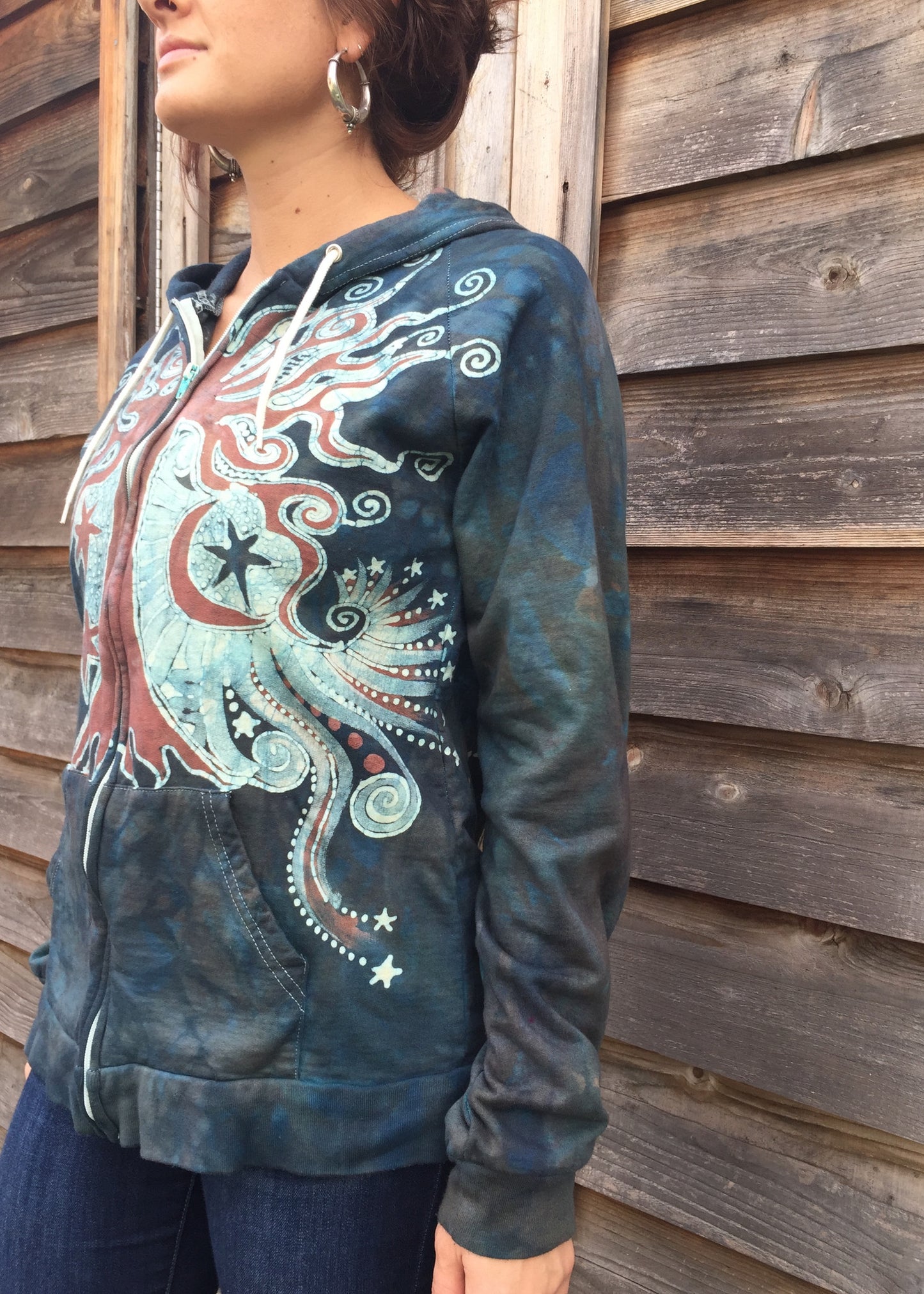 Tree in the Blue Mist Handmade Batik Hoodie - Medium Men's (Unisex) - Batikwalla 
 - 2