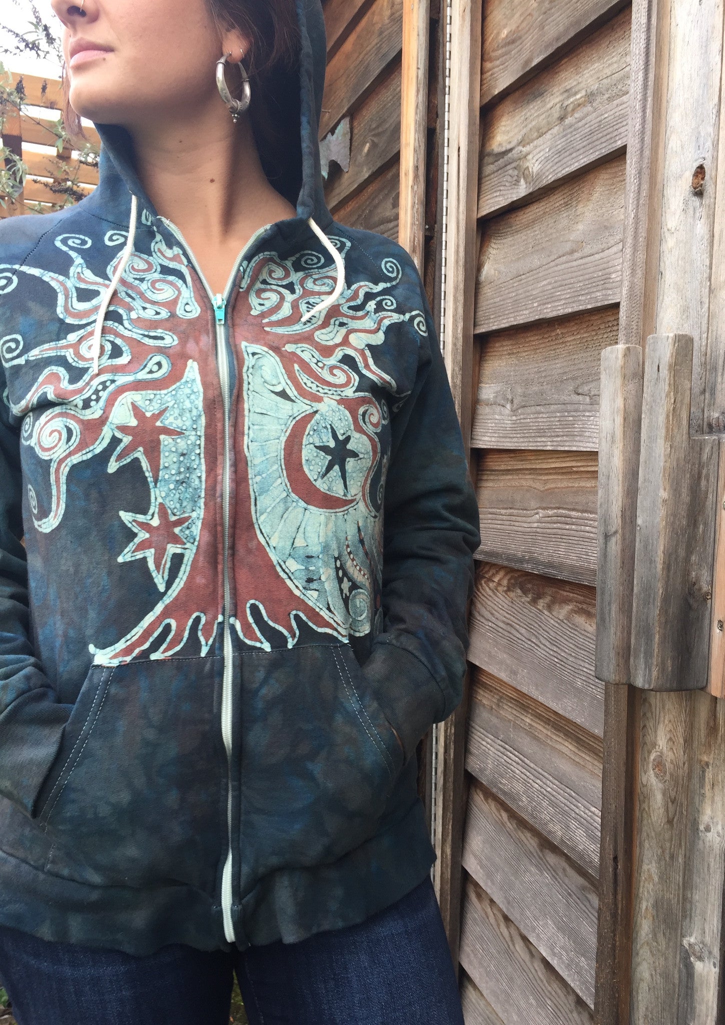 Tree in the Blue Mist Handmade Batik Hoodie - Medium Men's (Unisex) - Batikwalla 
 - 1