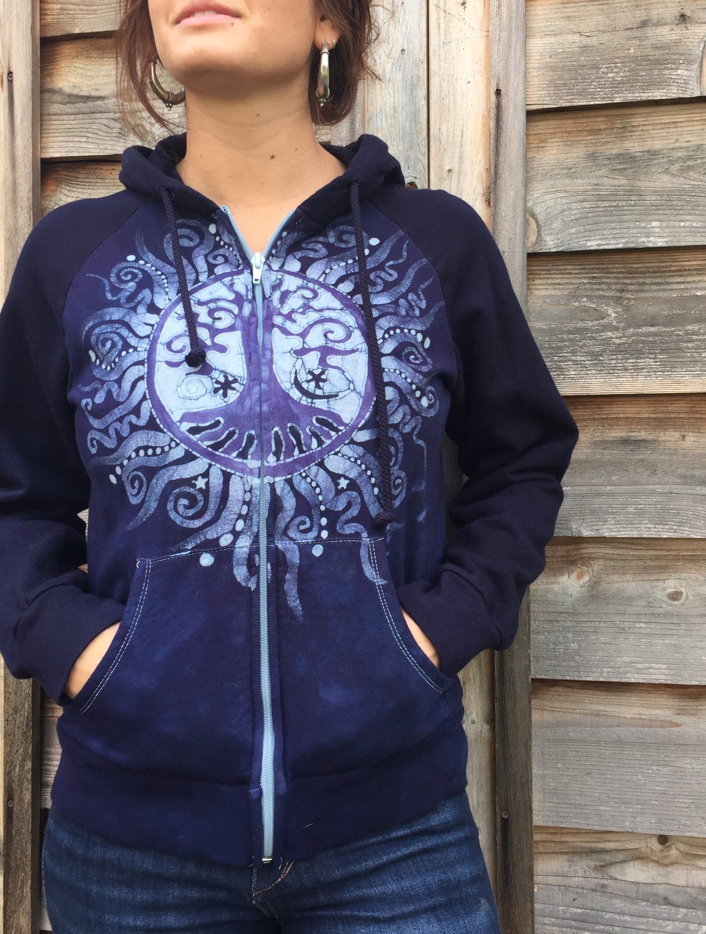 Midnight Mandala Tree of Life Handmade Batik Hoodie - Women's Medium - Batikwalla 
 - 1