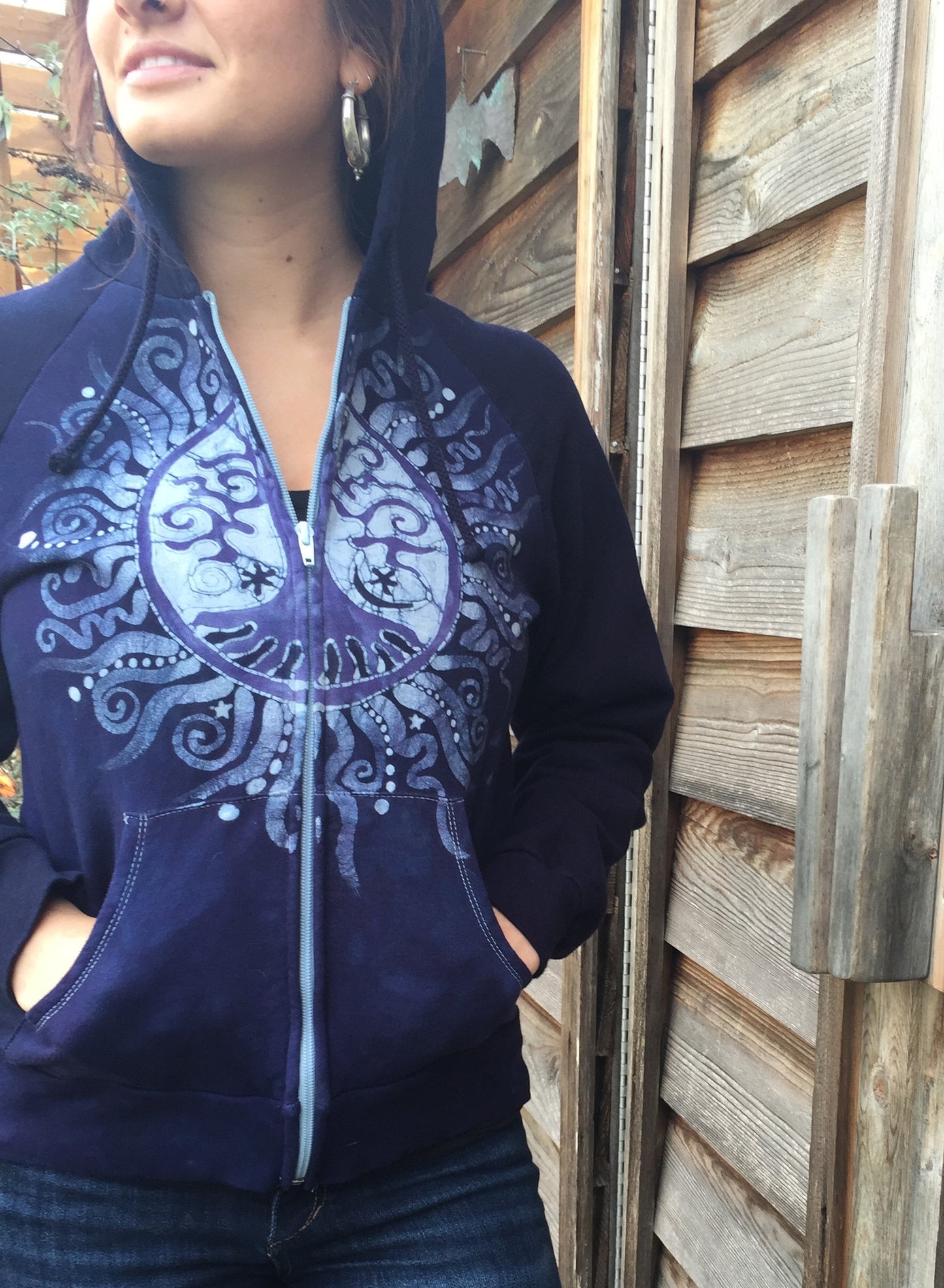 Midnight Mandala Tree of Life Handmade Batik Hoodie - Women's Medium - Batikwalla 
 - 4