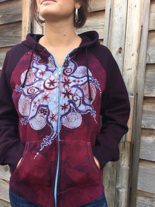 Crimson Star Handmade Batik Hoodie - Women's Size Large - Batikwalla 
 - 1