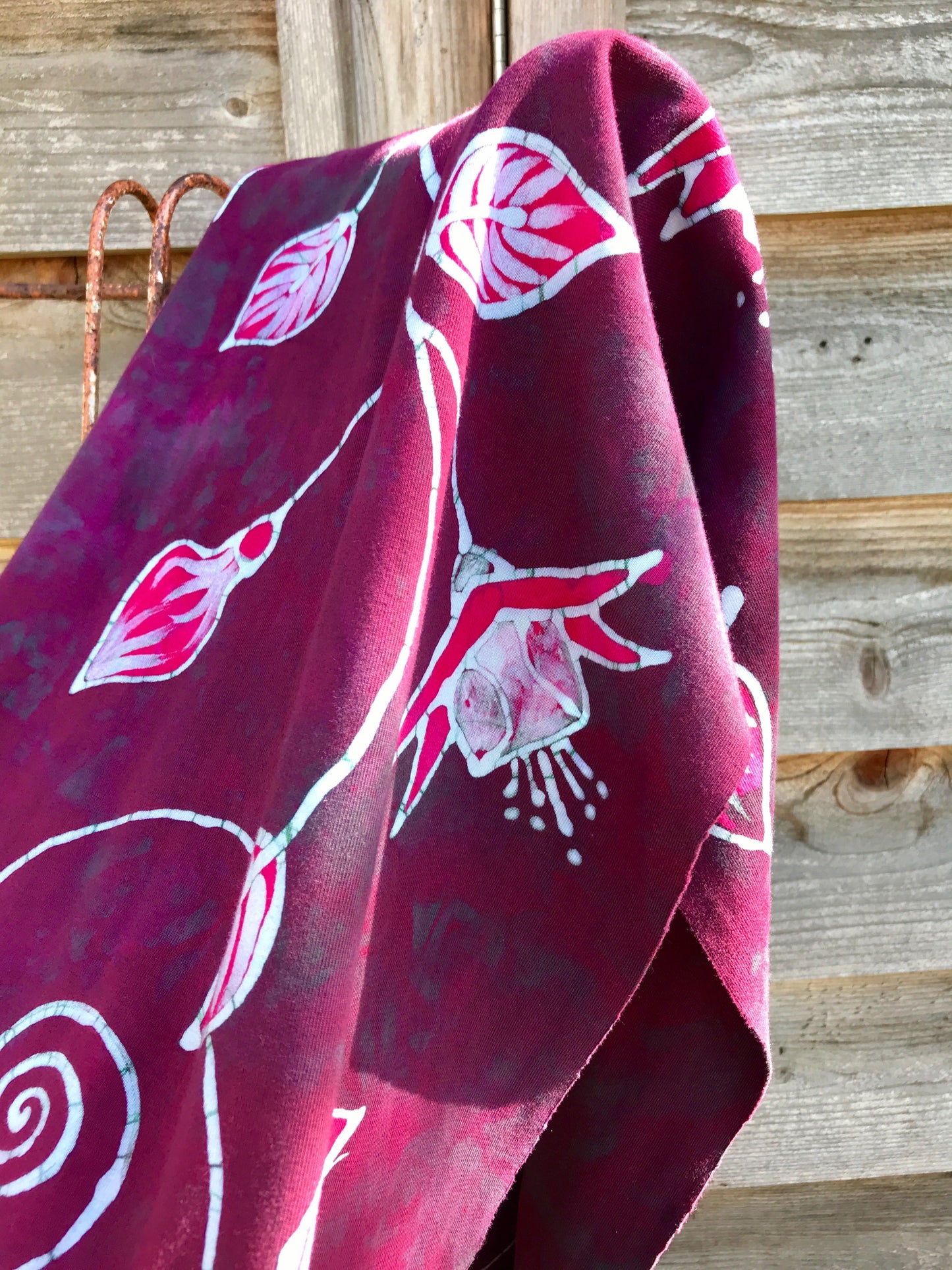 Flower Power In Layers of Fuchsia and Teal - Organic Cotton Hand Painted Scarf