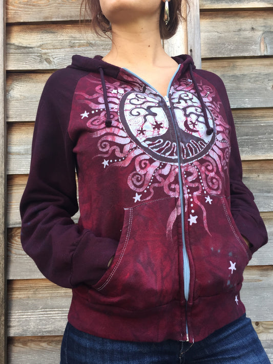 Red Tree of Life Mandala Handmade Batik Hoodie - Batikwalla 
 - 1