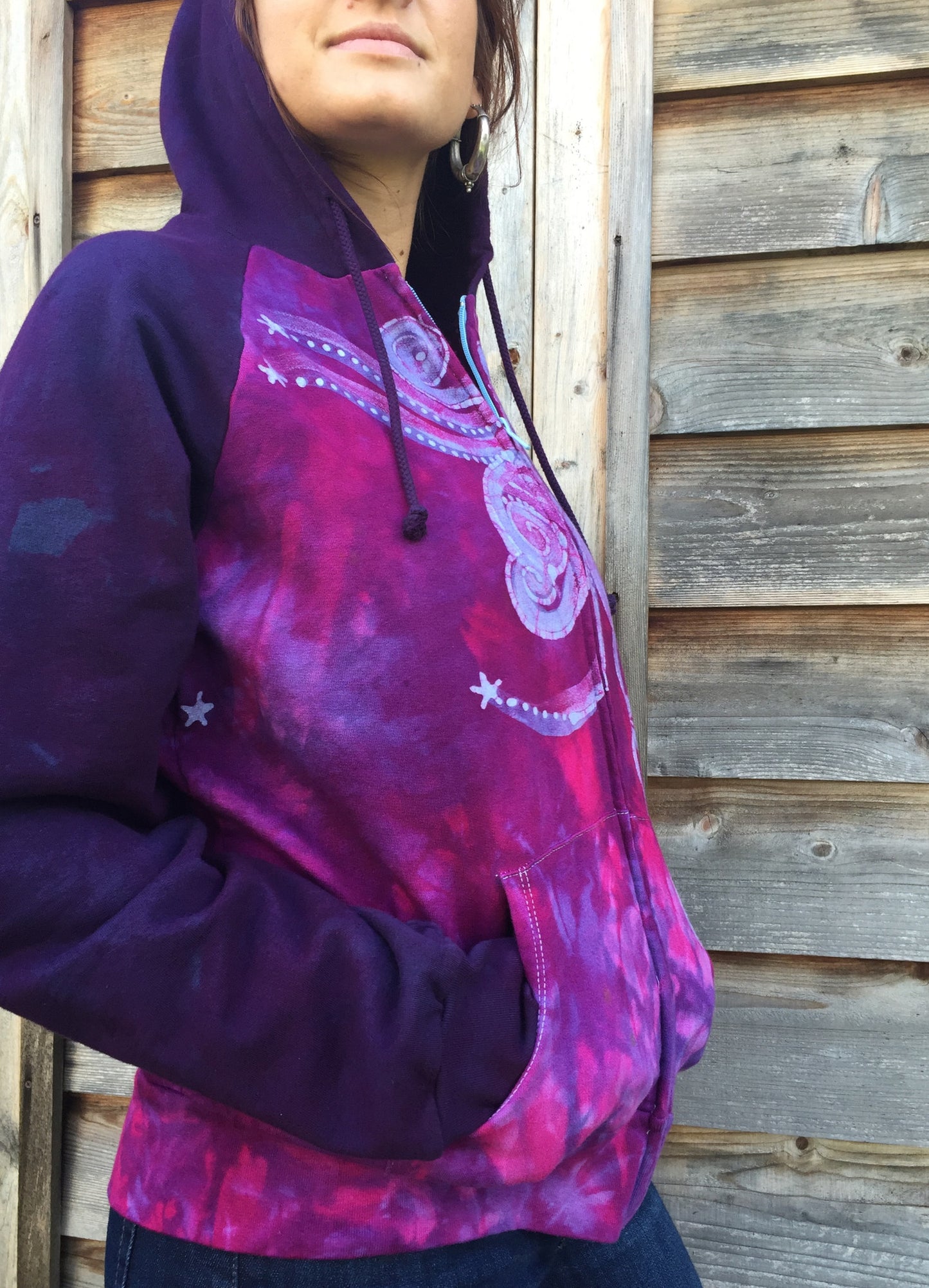 Hot Pink Moon Star Handmade Batik Hoodie - Batikwalla 
 - 1