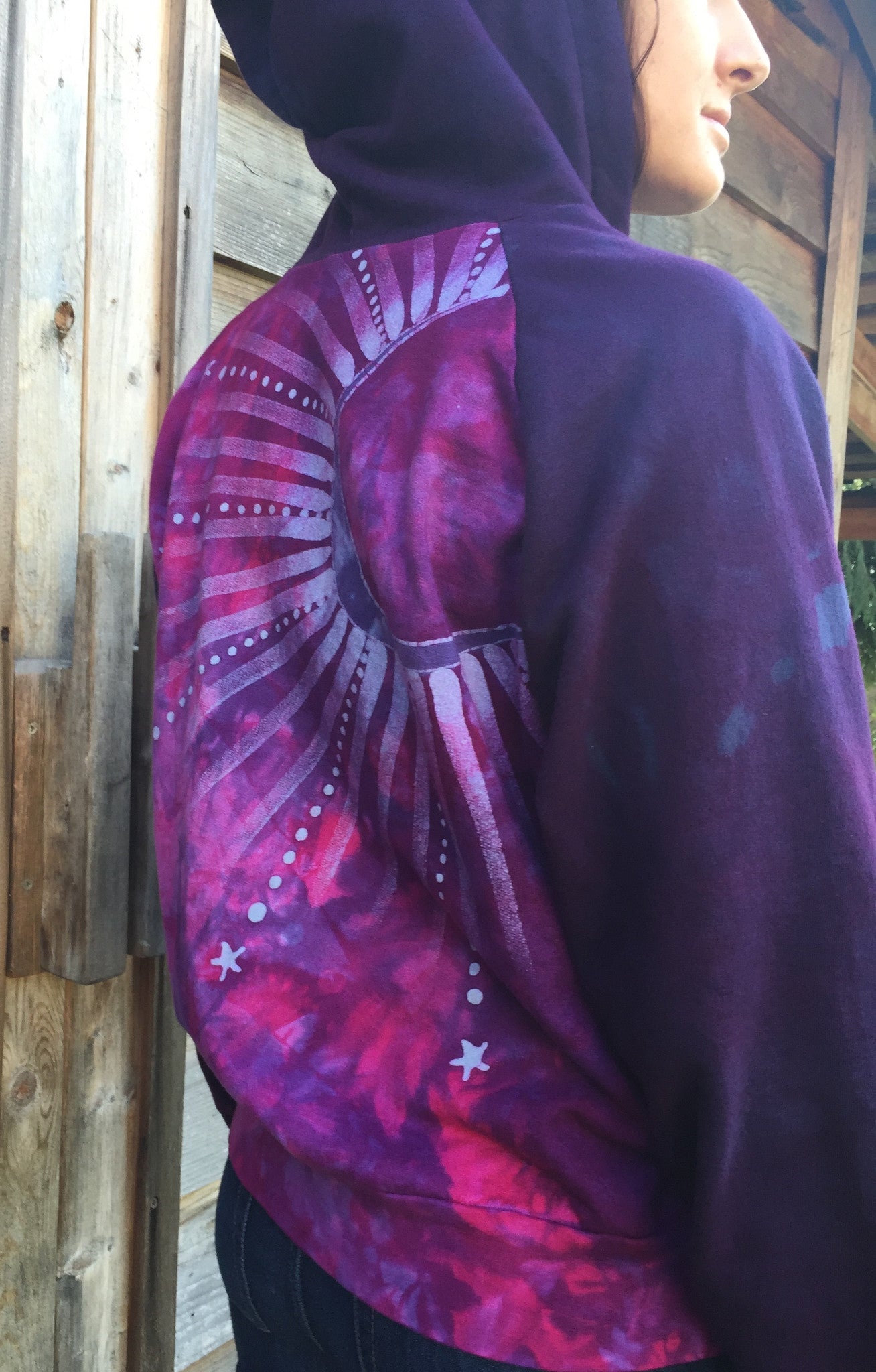 Hot Pink Moon Star Handmade Batik Hoodie - Batikwalla 
 - 4