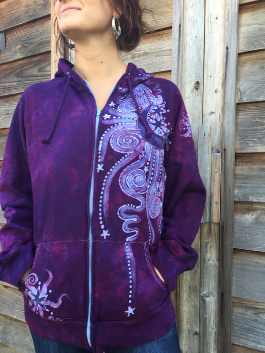 Magenta Moon and Tree of Life Handmade Batik Hoodie - Batikwalla 
 - 1
